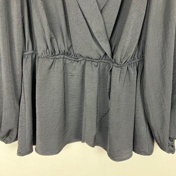 𝅺Lane Bryant Blouse Womens 10/12 Black Long Sleeve Faux Wrap V-Neck‎ Top - Picture 7 of 12